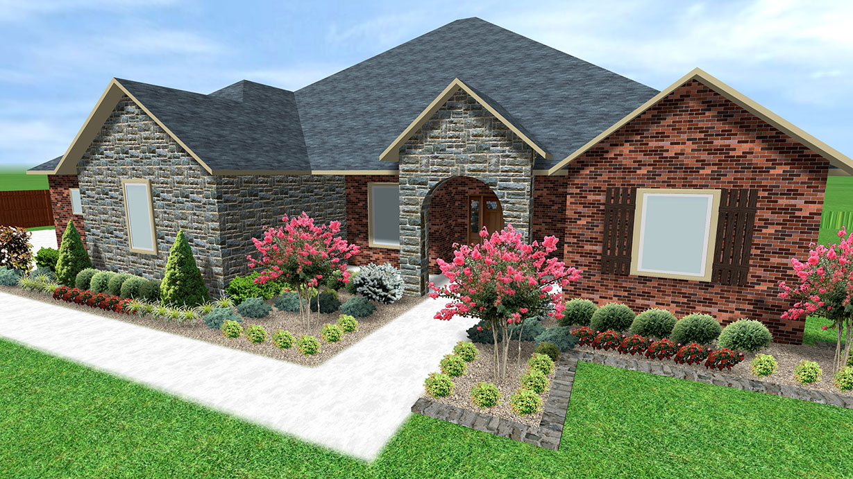 Landscape installation with curved bed lines